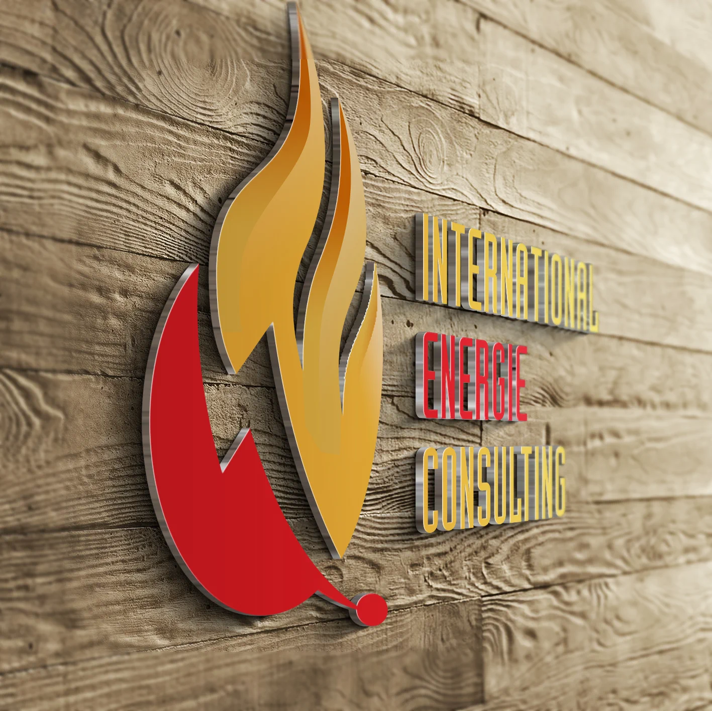 Dimensional brand mark mounted on a timber wall