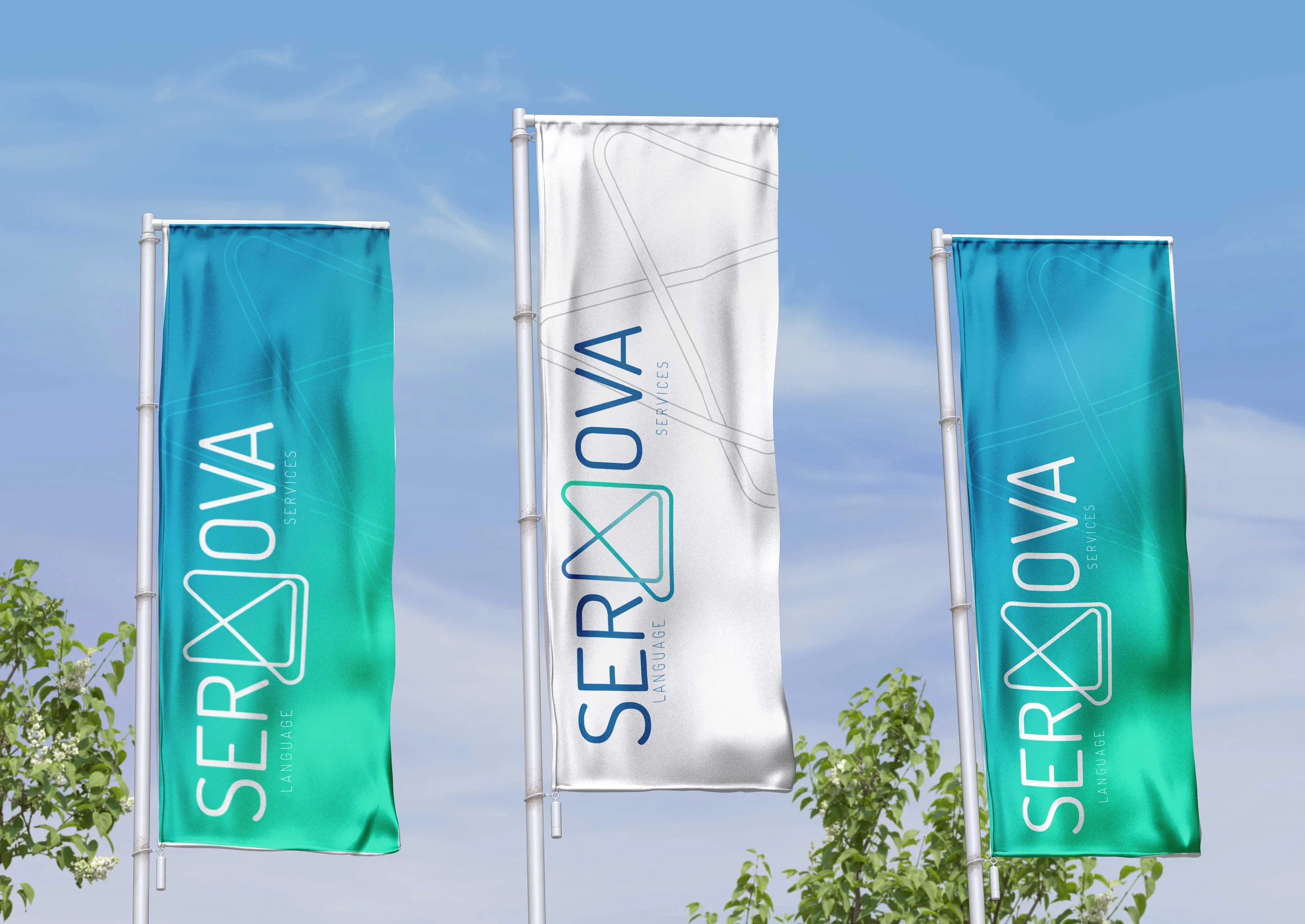 SERMOVA identity applied to outdoor flags